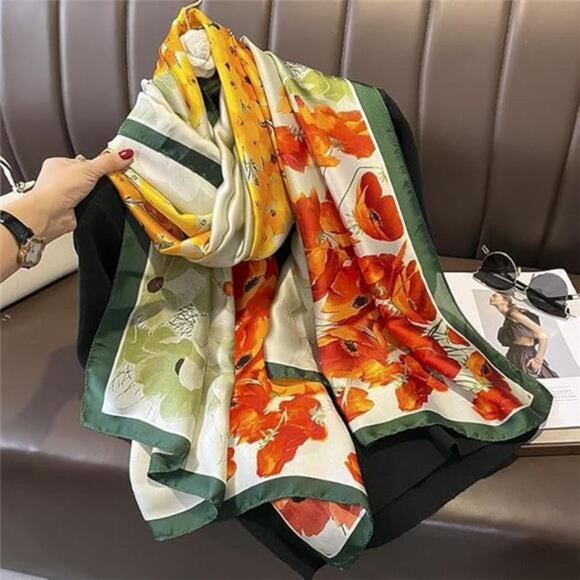 YOUR‎ SMILE Large Mulberry Silk Feeling Long Stain Scarf Lightweight Sunscreen - Picture 6 of 8